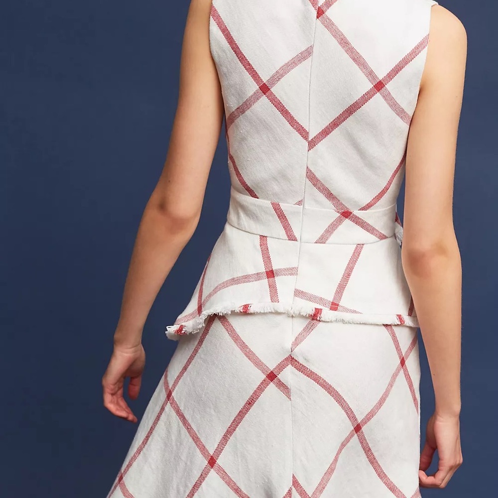 Anthropologie Acler Plaid Linen Dress, size Small, Cream and Red - Picture 3 of 6